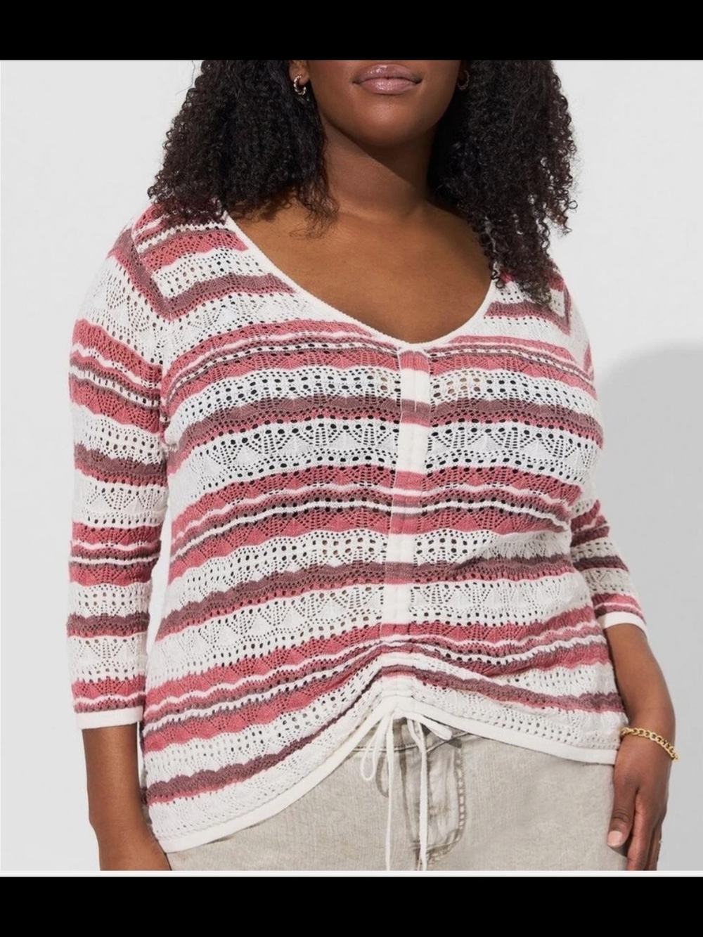 Torrid Size 3 White & Pink Striped Knit V-Neck Summer Top